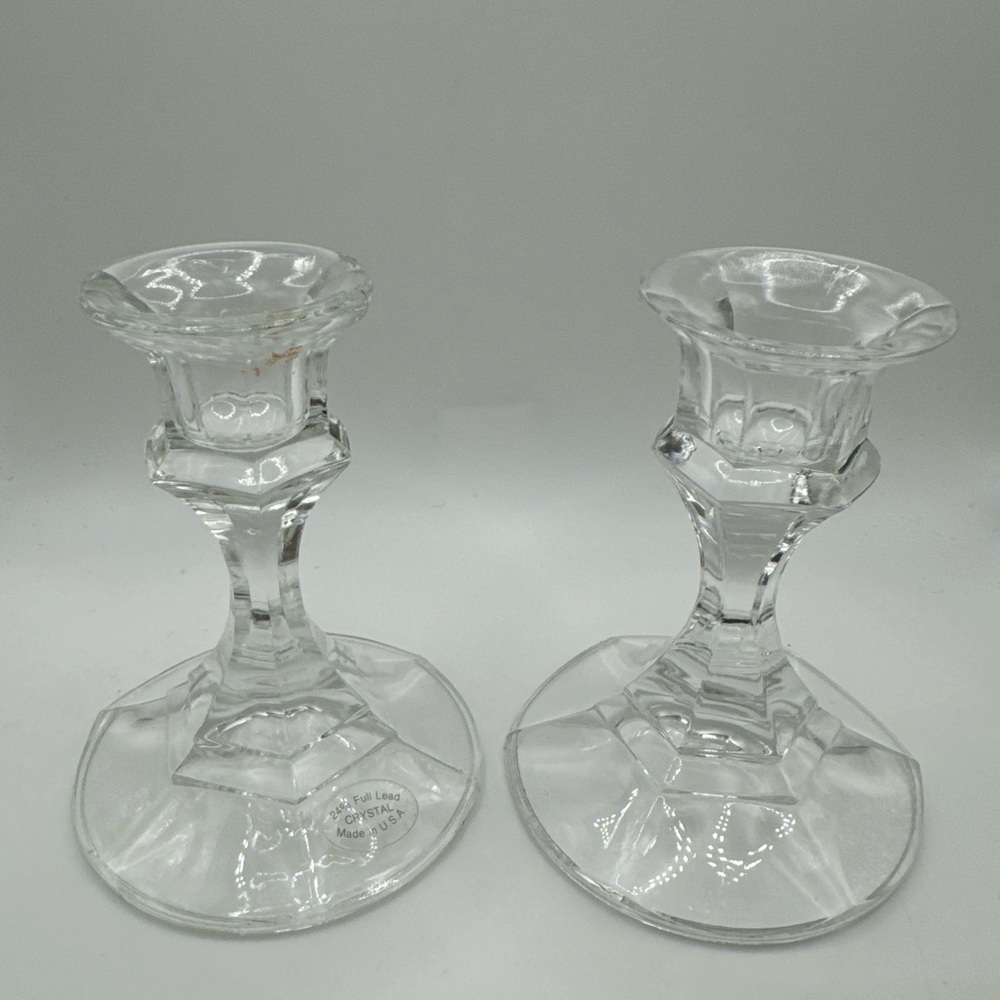Vintage American Crystal Candlestick Holders Pair 4.5”‎ Elegant Clear Set